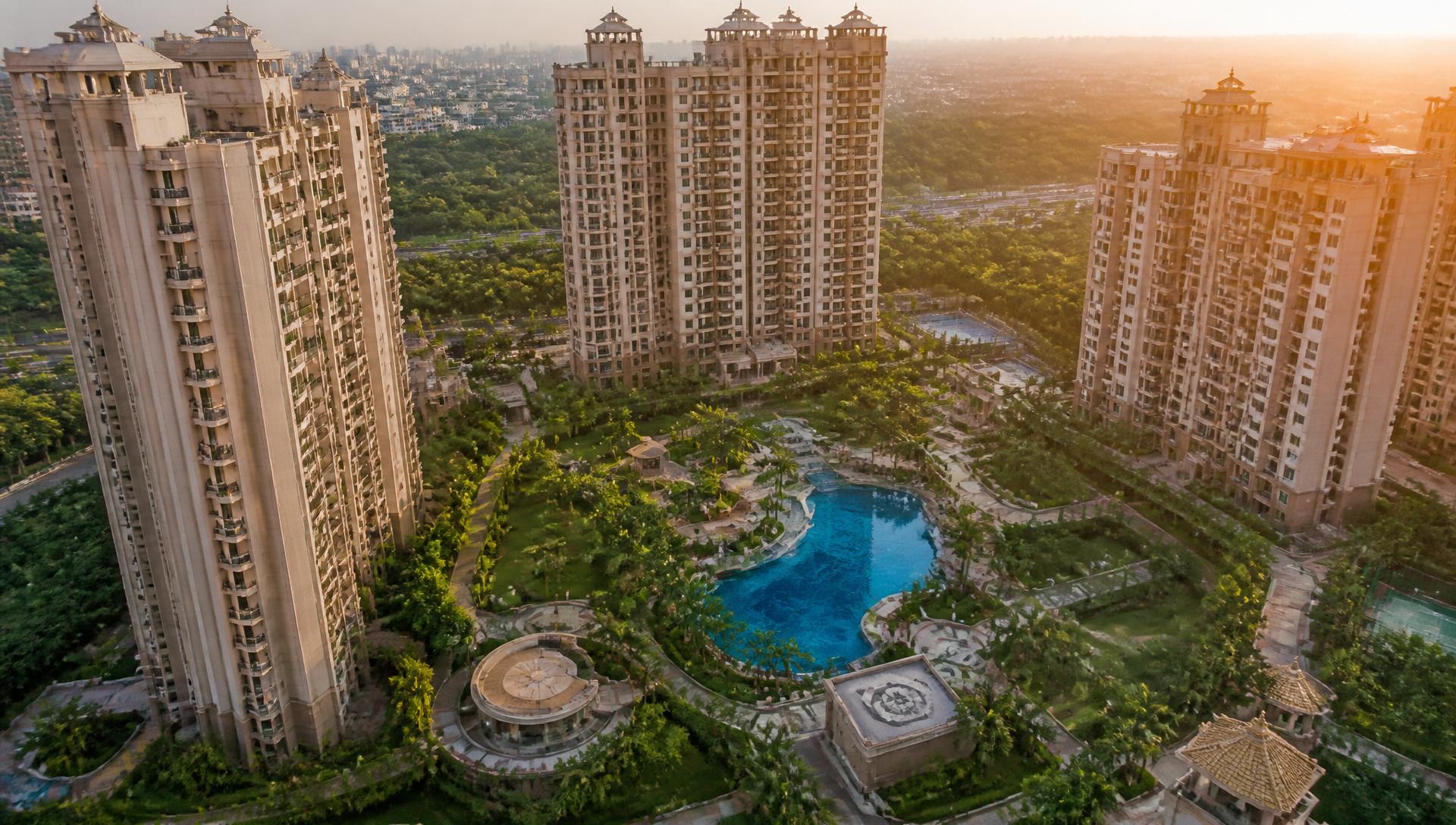 Aerial view of Eminara surrounded by green city of Jaipur