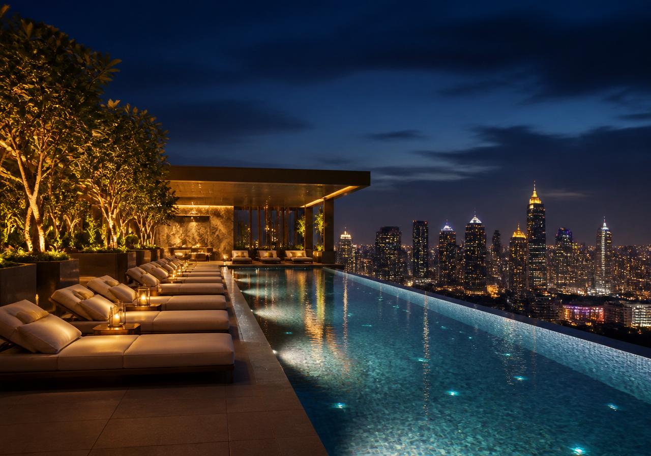 Eminara rooftop infinity pool with city skyline