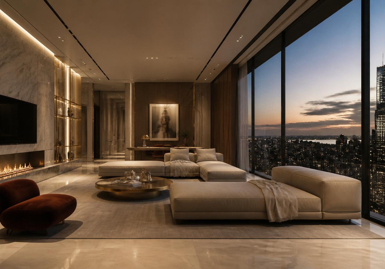 Eminara 4 BHK living room interior with skyline view